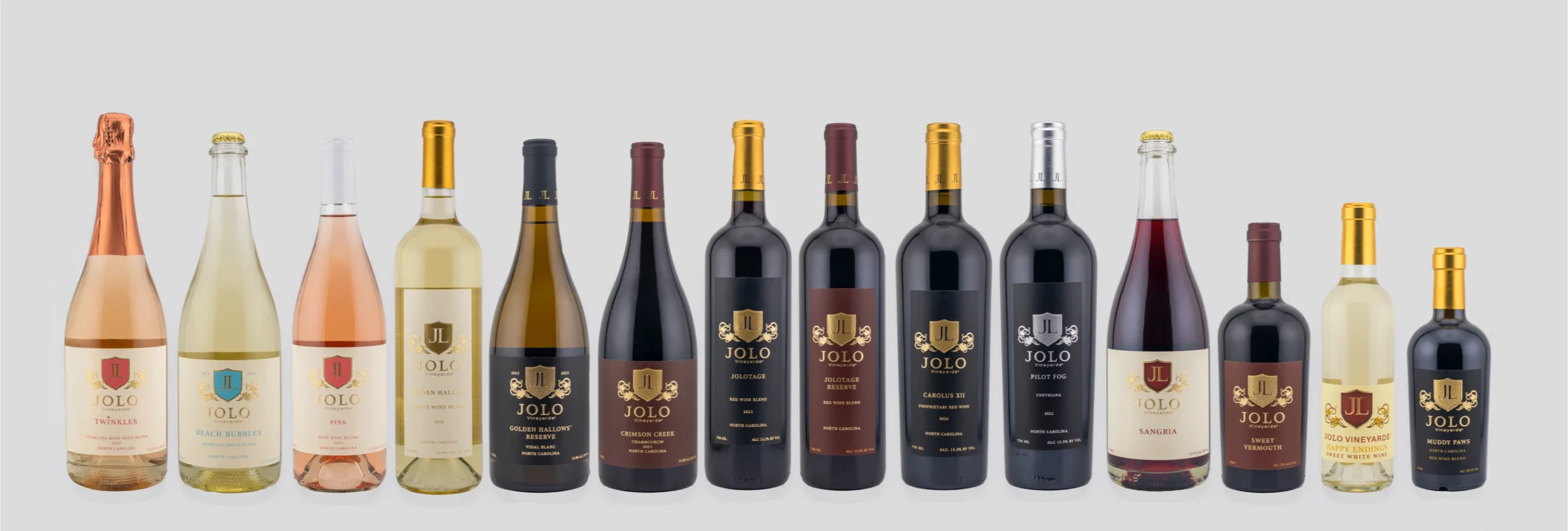 Assorted array of JOLO wine bottles